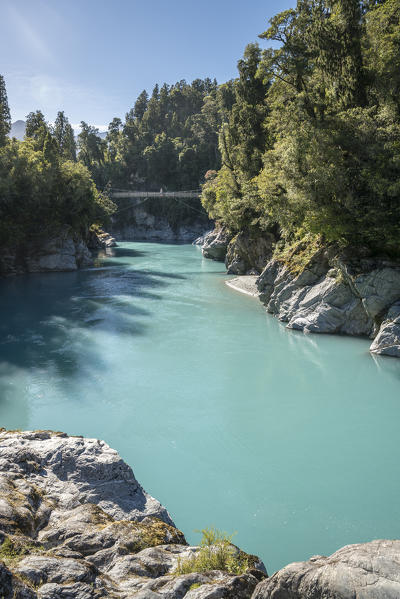 Boardwalk over Hokitika river. Hokitika, West Coast region, South Island, New Zealand.