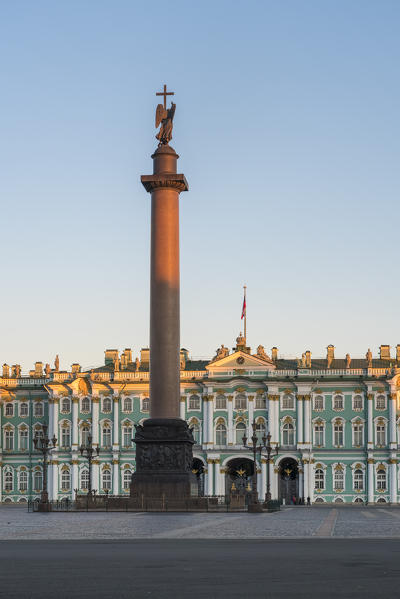 Winter Palace and Alexander column in Palace square at dawn. Saint Petersburg, Russia.