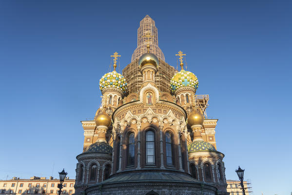 Detail of the facade of the Church of the Savior on Spilled Blood. Saint Petersburg, Russia.