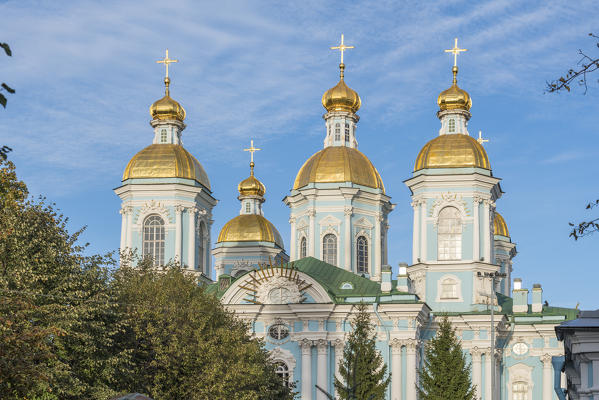 Close up of Saint Nicholas Naval Cathedral. Saint Petersburg, Russia.