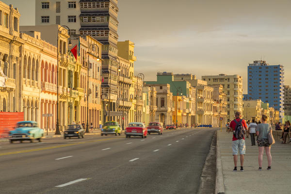Sunset on the coastal area of Malecon, Old Havana, Havana, Havana Province, Cuba