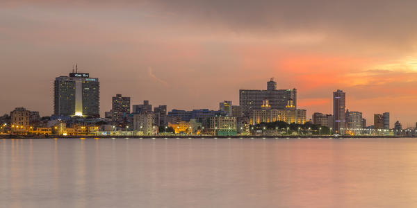 Sunset on the coastal area of Malecon, Old Havana, Havana, Havana Province, Cuba