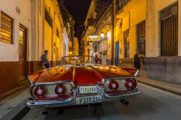 Classic American car near Bodeguita del Medio bar in old Havana, Havana Province, Cuba