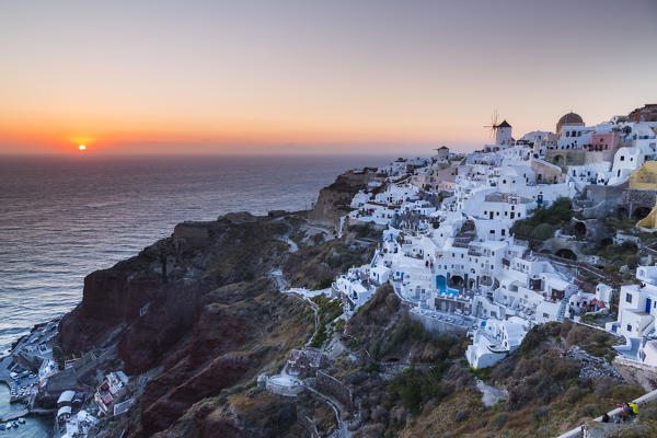 Sunset at the village of Oia in Santorini, Cyclades Islands, Greece