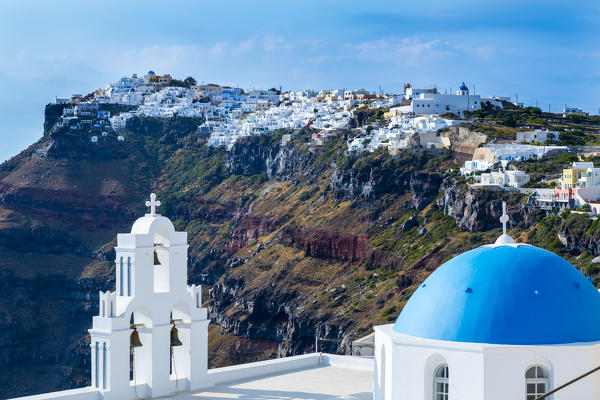 Typical buildings and churches in Oia, Santorini, Cyclades Islands, Greece