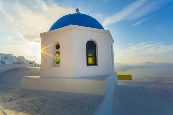 Typical buildings and churches in Oia, Santorini, Cyclades Islands, Greece