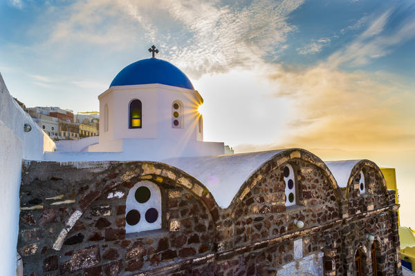 Typical buildings and churches in Oia, Santorini, Cyclades Islands, Greece