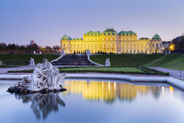 Vienna, Austria, Europe. Upper Belvedere Palace and fountain