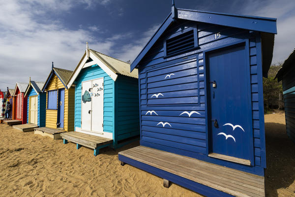 The colourful Brighton Bathing Boxes located on Middle Brighton Beach, Brighton, Melbourne, Victoria, Australia
