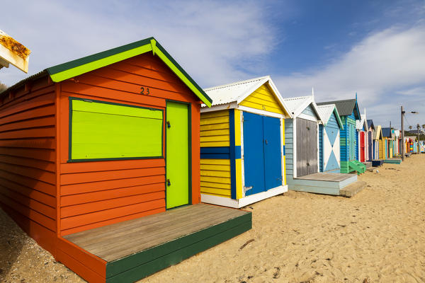 The colourful Brighton Bathing Boxes located on Middle Brighton Beach, Brighton, Melbourne, Victoria, Australia