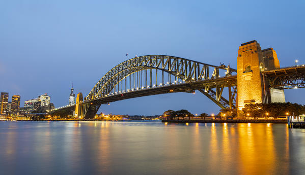 Sydney Harbour Bridge at dusk, Sydney, New South Wales, Australia