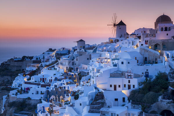 Sunset at the village of Oia in Santorini, Cyclades Islands, Greece