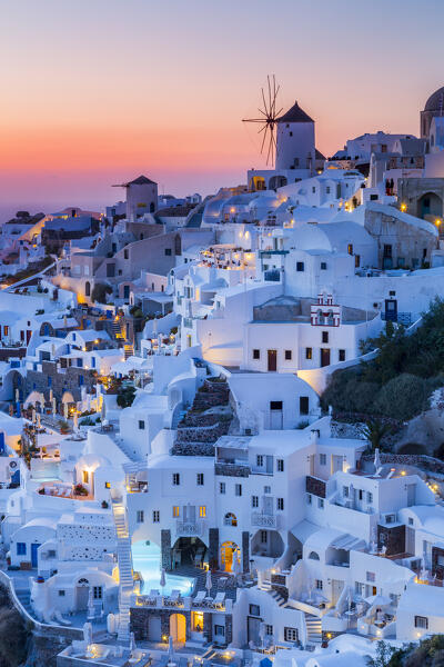 Sunset at the village of Oia in Santorini, Cyclades Islands, Greece