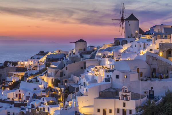 Sunset at the village of Oia in Santorini, Cyclades Islands, Greece