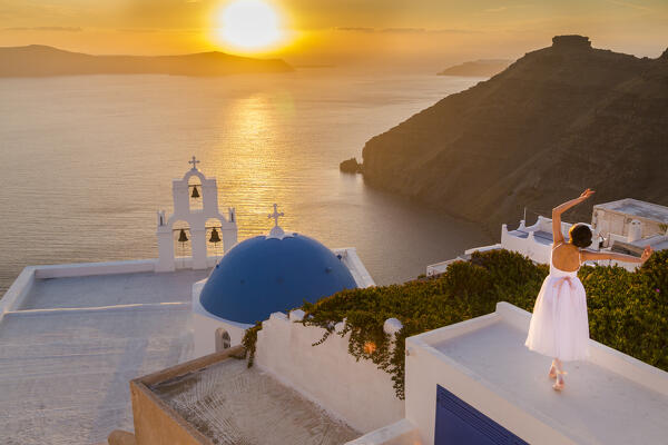 Sunset in Firostefani, Santorini, Cyclades Islands, Greece