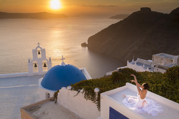 Sunset in Firostefani, Santorini, Cyclades Islands, Greece