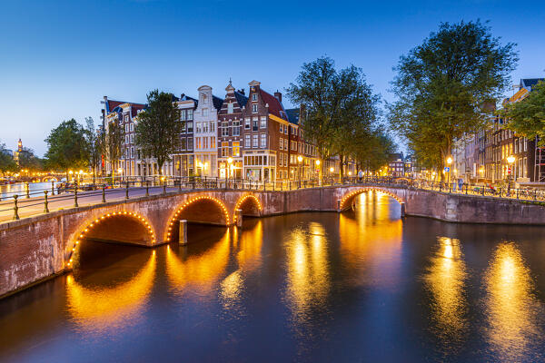 Keizersgracht canal at dusk, Amsterdam, North Holland, Netherlands