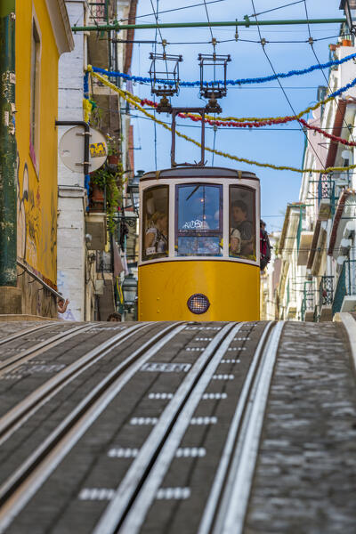 The Ascensor da Bica funicular railway in the Bairro Alto quarter in Lisbon, Portugal