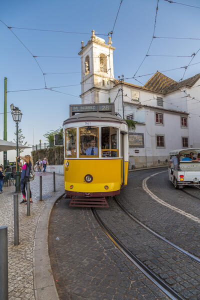 Lisbon, Portugal. Tram driving in the Alframa District