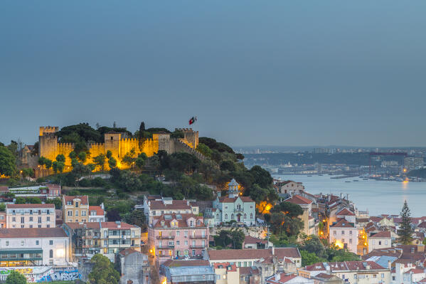 Hilltop view of Castelo de Sao Jorge castle, Lisbon, Portugal