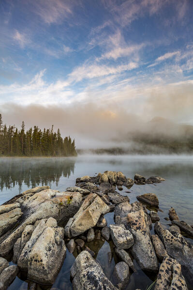 Pyramid Island in Pyramid Lake, Jasper National Park, Alberta, Canada