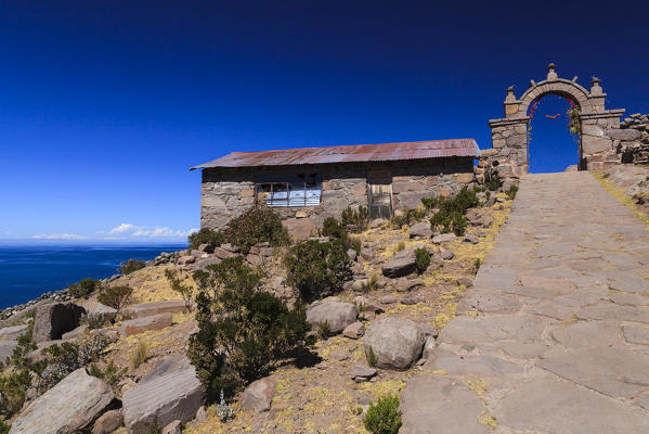 Isla Taquile on the Peruvian side of Lake Titicaca, Peru, South America