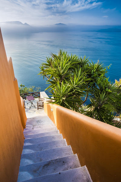 Overlooking the Santorini caldera from Sunset view from Oia, Santorini, Greece, Europe