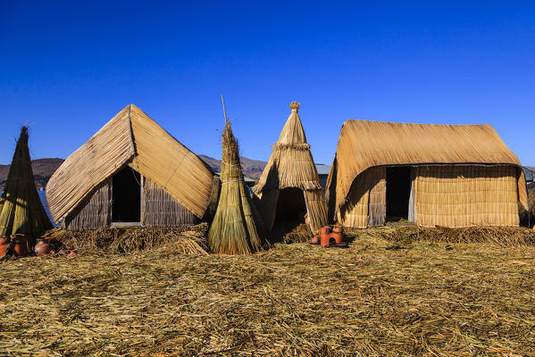 Uros floating islands on Lake Titicaca shore, Puno, Peru