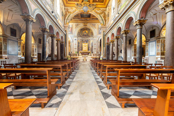 The interior of the Basilica of San Bartolomeo all'Isola on the Tiber Island.
Italy, Lazio, Province of Rome, Rome.