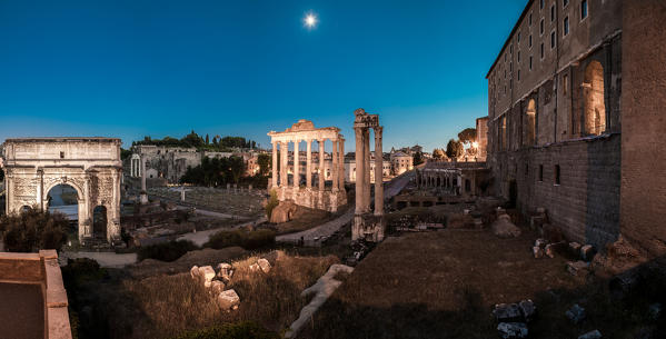 Rome, Lazio, Italy. Roman Forum at dusk