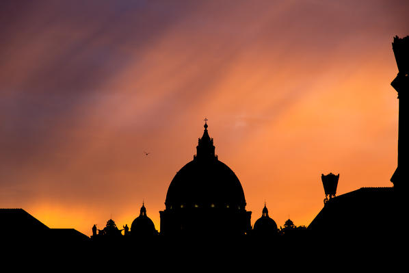 Europe, Italy, Lazio, Rome. Silhouette of St. Peter's Basilica's Dome