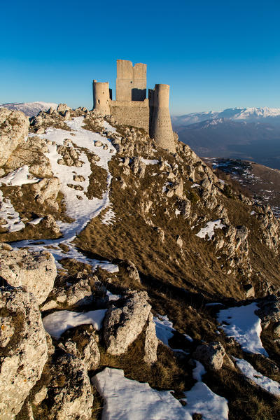 Europe, Italy, Abruzzo. Rocca Calascio at blu hour