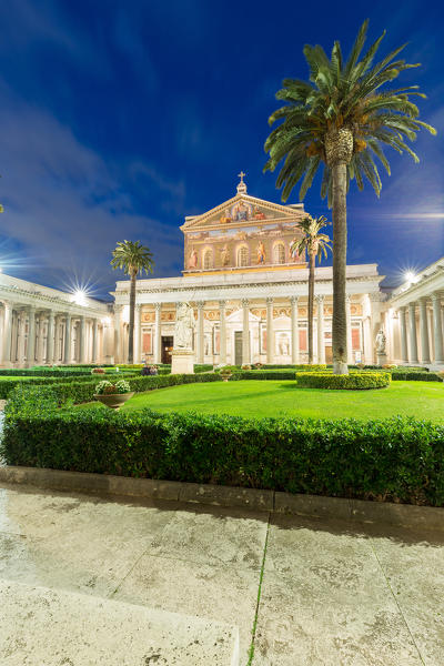 Italy, Lazio, Province of Rome, Rome. The cloister of Basilica of Saint Paul Outside the Walls at dusk