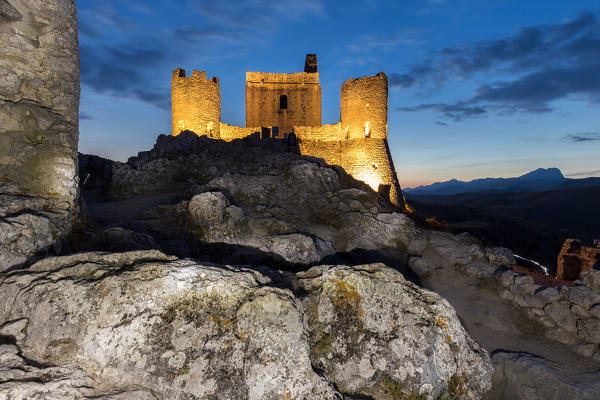 Castle of Rocca Calascio at dusk in the Gran Sasso and Monti della Laga National Park 
Europe, Italy, Abruzzo, Province of L'Aquila