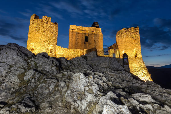 Castle of Rocca Calascio at dusk in the Gran Sasso and Monti della Laga National Park 
Europe, Italy, Abruzzo, Province of L'Aquila