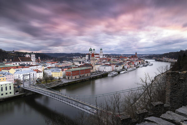 view of Passau at sunset in autumn season.
Europe, Germany, Passau, Bavaria district.