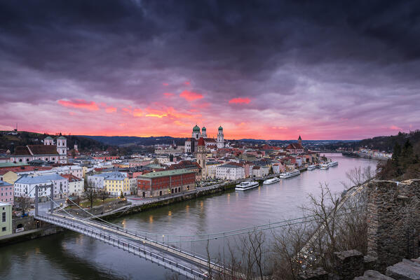 Beautiful sunset from Passau. Europe, Germany, Passau, Bavaria district