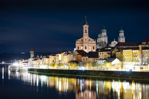 Passau at night. 
Europe, Germany, Passau, Bavaria district