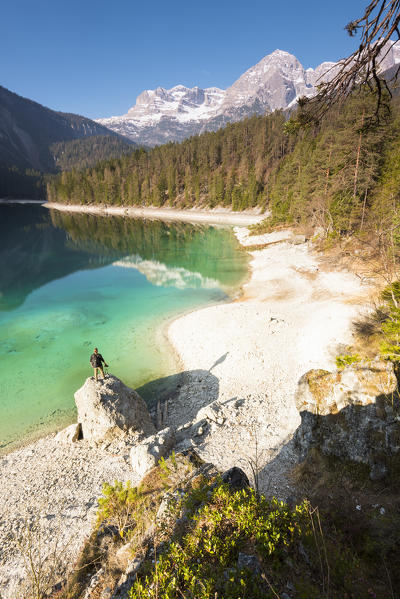 Lake Tovel at sunrise
Europe, Italy, Trentino Alto Adige region, Trento district, Tuenno city, Non valley