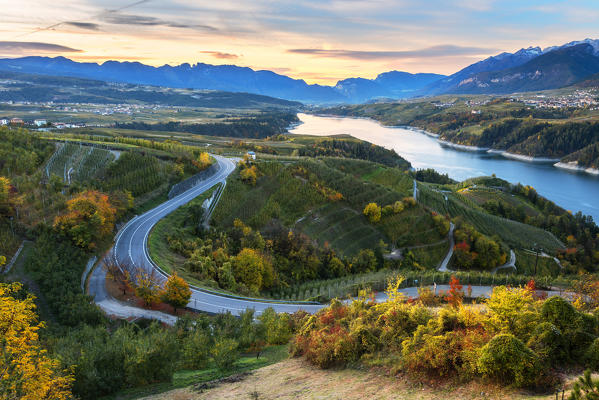 Lake Santa Giustina at sunrise
Europe, Italy, Trentino Alto Adige, Trento district, Non Valley, Cles