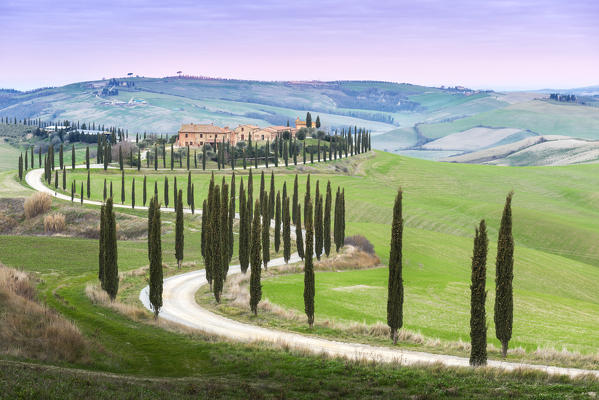 Baccoleno winery company at first light of sunrise
Europe, Italy, Tuscany, Orcia valley, Asciano