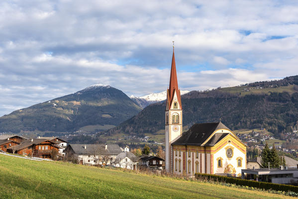 Church of Telfes in Stubaital. Europe, Austria, Stubaital, Tyrol, Telfes im Stubai, Innsbruck province