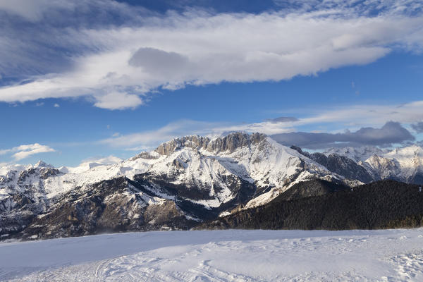 View of the Presolana during a winter day from Monte Pora, Val Seriana, Bergamo district, Lombardy, Italy.