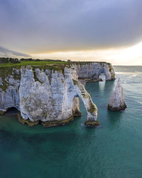 Sunrise at Etretat, Octeville sur Mer, Le Havre, Seine Maritime, Normandy, France, Western Europe