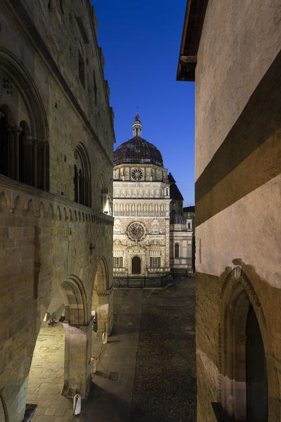 View of Cappella Colleoni from Palazzo della Ragione at evening, Upper Town (Città Alta) of Bergamo, Lombardy, Italy.