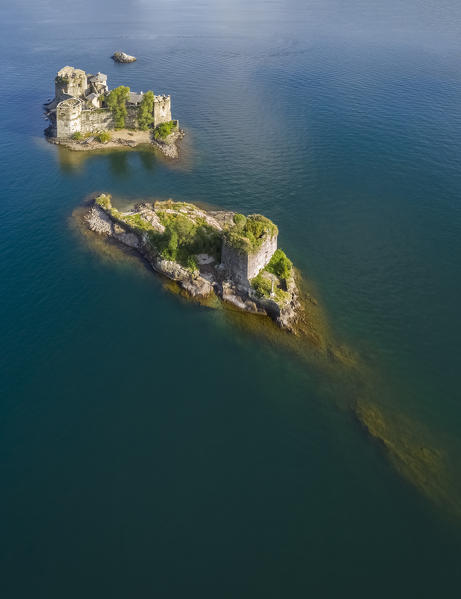 Aerial view of the medievals Castelli di Cannero, Lake Maggiore. Cannobio, Piedmont,Italy.