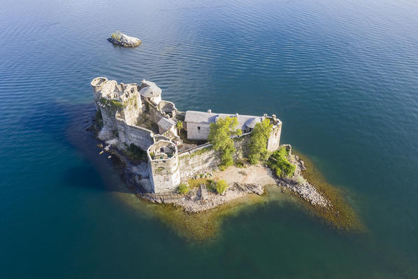Aerial view of the medievals Castelli di Cannero, Lake Maggiore. Cannobio, Piedmont,Italy.