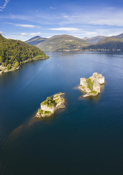 Aerial view of the medievals Castelli di Cannero, Lake Maggiore. Cannobio, Piedmont,Italy.