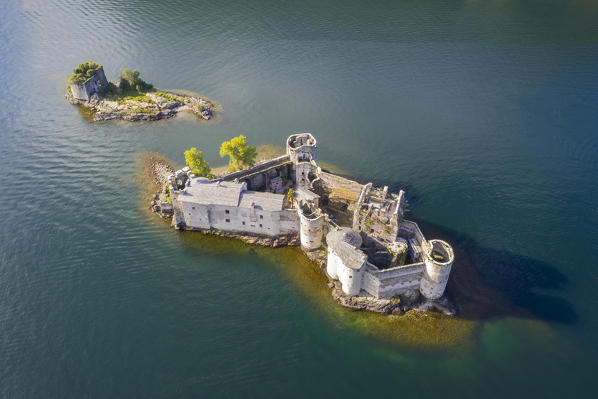 Aerial view of the medievals Castelli di Cannero, Lake Maggiore. Cannobio, Piedmont,Italy.