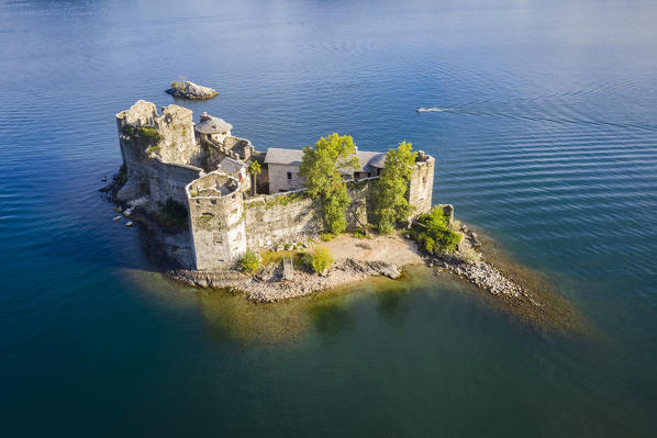 Aerial view of the medievals Castelli di Cannero, Lake Maggiore. Cannobio, Piedmont,Italy.